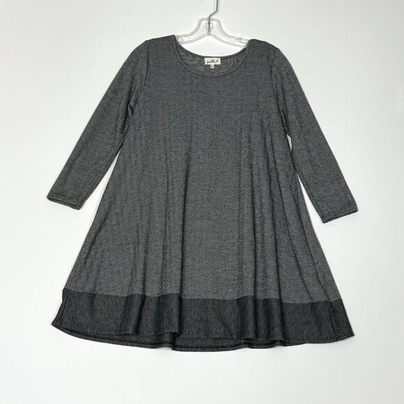 Anthropologie Puella Savant Swing Shift Dress Herringbone Elbow Patch Gray Small - Picture 2 of 10